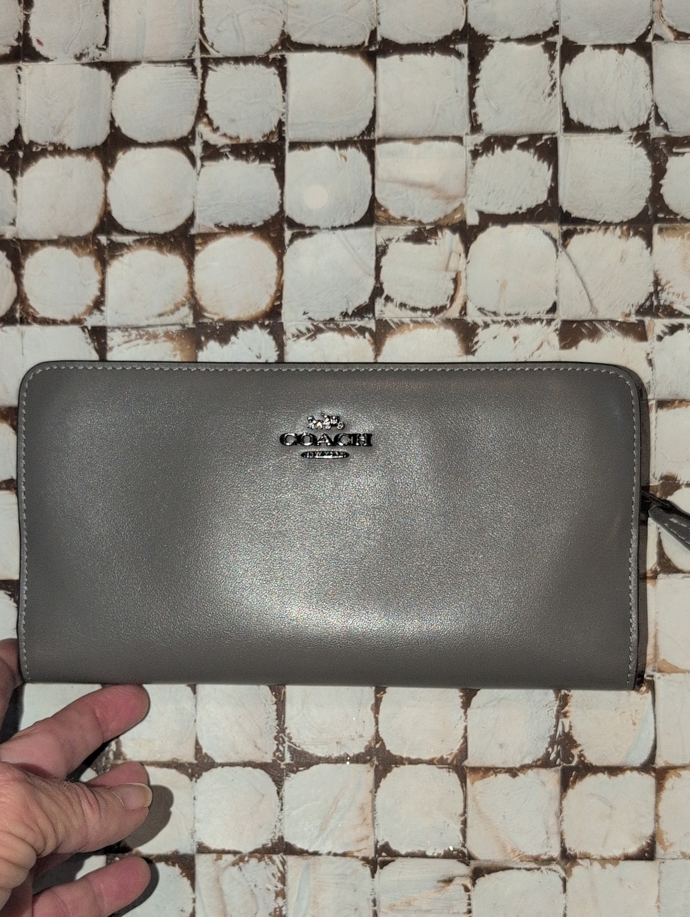 Coach Smooth Leather Zip Wallet in Gray